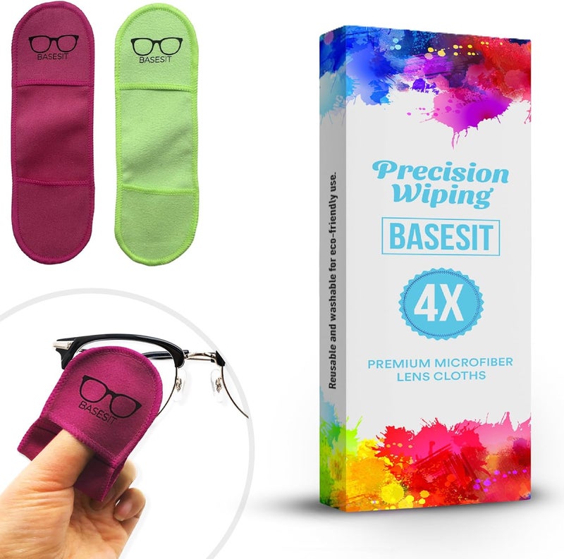 Basesit Eyeglass Cleaning Cloth, 4 Pack, Eyeglass Cleaning Wipes, Lens Wipes for Eyeglasses, Eye Glasses Cleaner Wipes, Eye Glass Clean Cloths, Eye Glasses Cleaner Cloth (Rose/Green) - Image 1